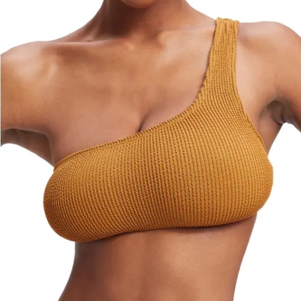Good American Always Fits One-Shoulder Bikini Top Bronze Brown Size 1/2 (2-8 US)